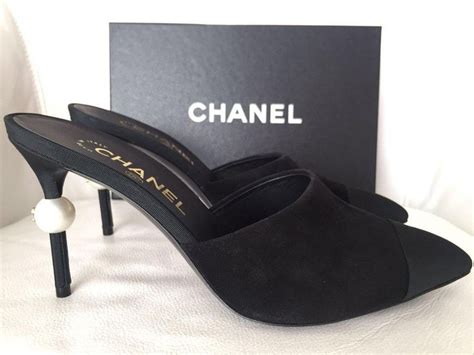 chanel black mules pearl|Chanel suede sandals.